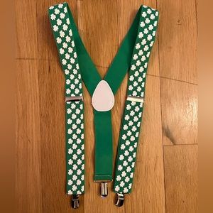 Adult Green and White Clover St. Patricks Day Suspenders